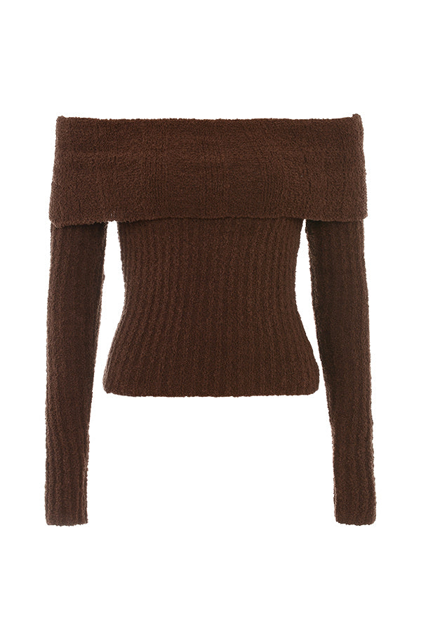 Haut en maille bouclée doux chocolat avec jupe longue en coton