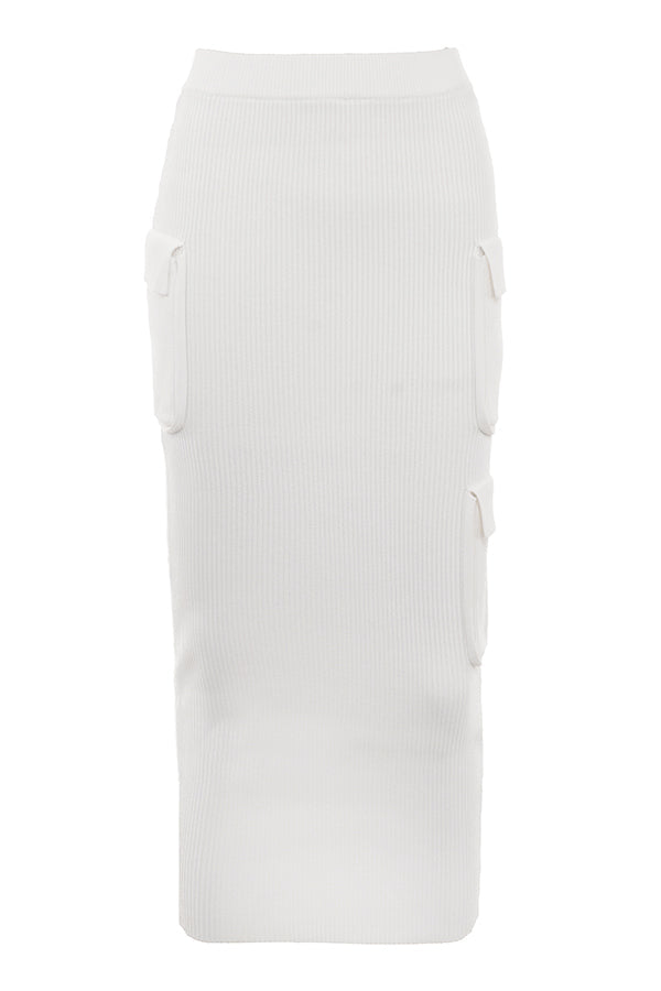 Pull côtelé blanc à manches ballon et jupe cargo