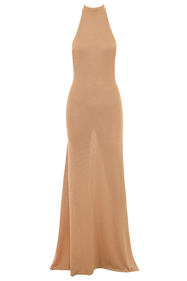 Robe longue en maille dorée