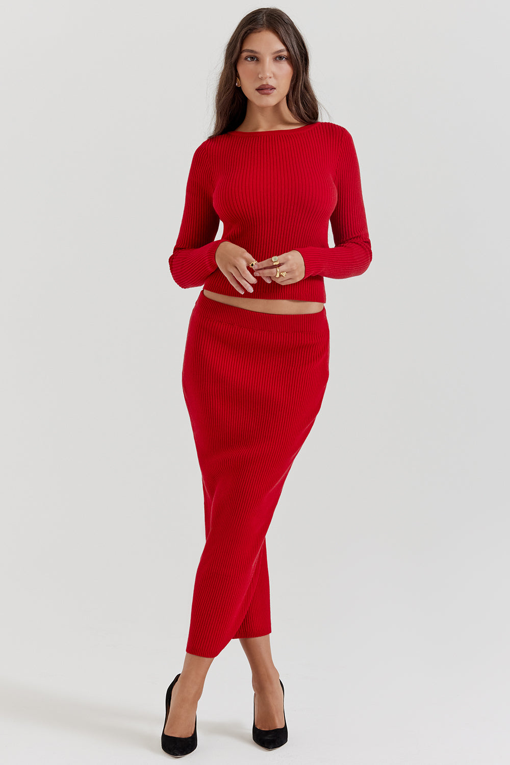 Pull en cachemire mélangé rouge écarlate avec noeud