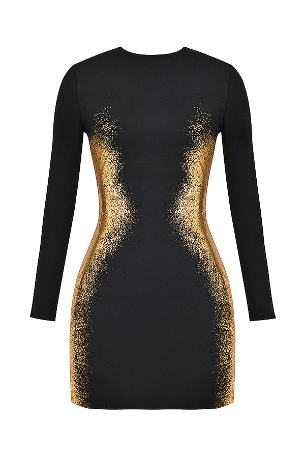 Mini-robe noire dorée avec imprimé métallisé