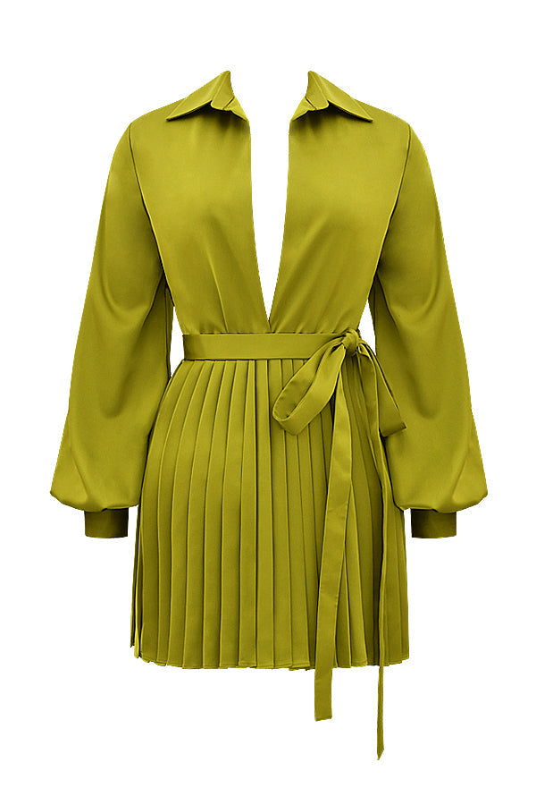 Robe chemise plissée chartreuse