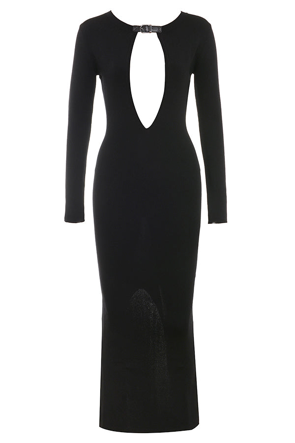 Robe longue en maille noire