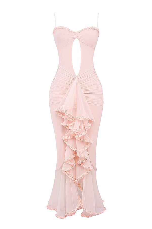 Robe couleur p?che douce ? volants