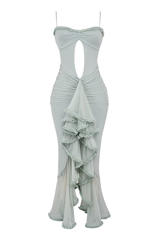 Robe couleur p?che douce ? volants