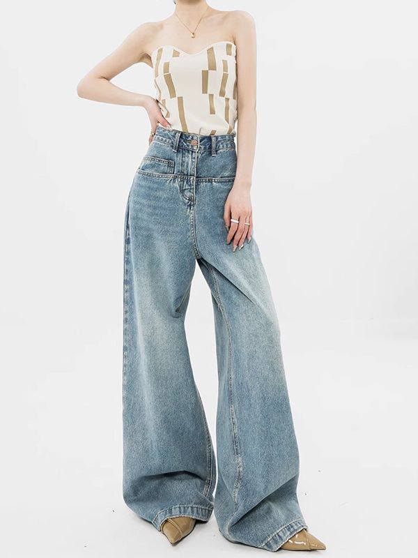 Jean taille haute à jambes larges