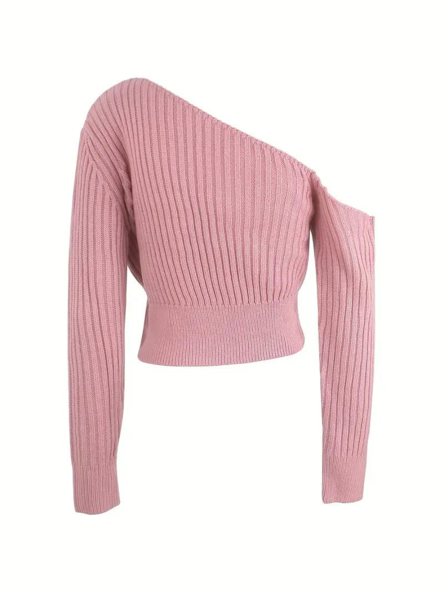 pull en maille côtelée à encolure asymétrique