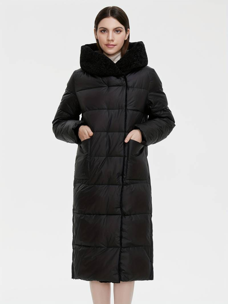 veste longue duveteuse avec fermeture éclair