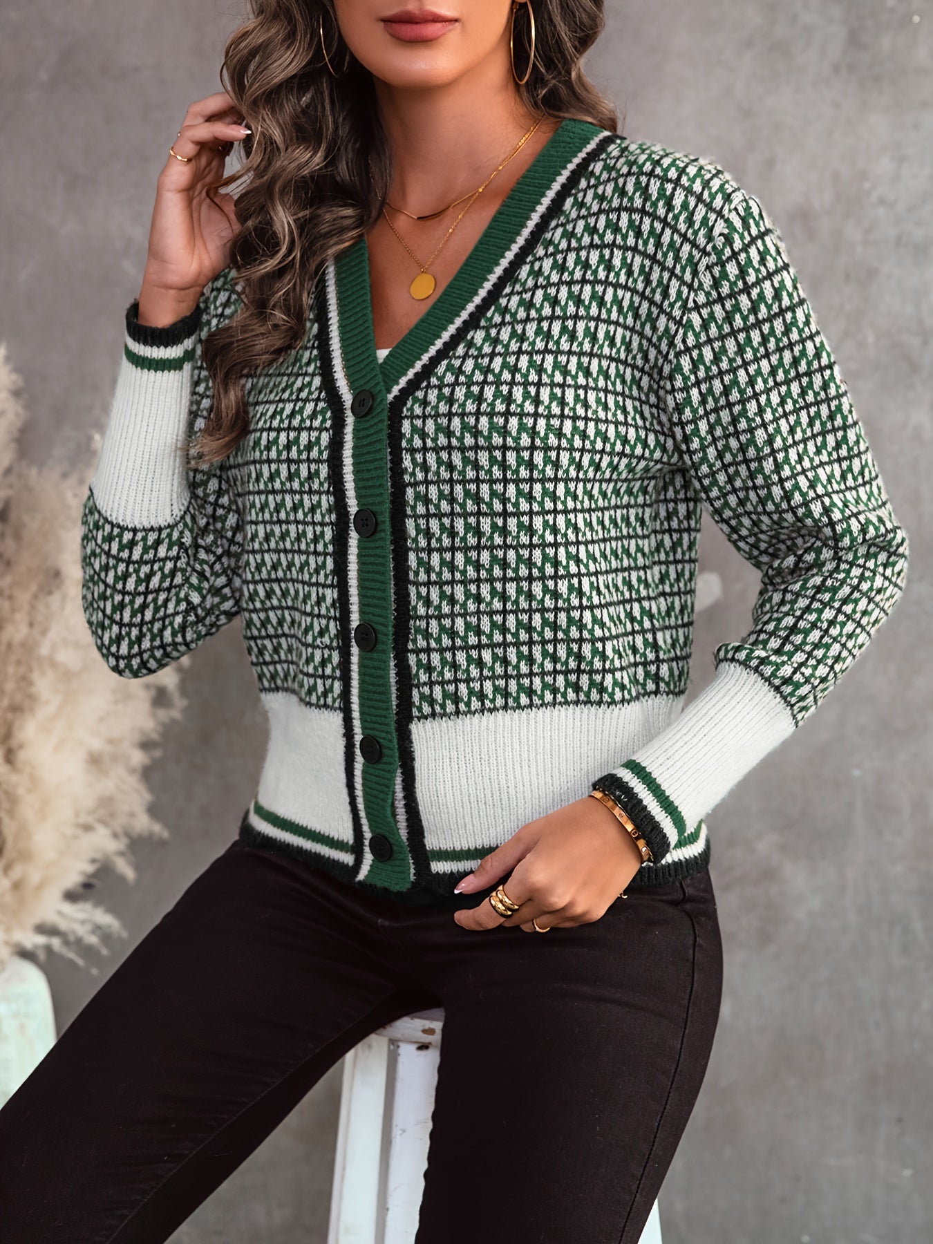 Cardigan avec boutons et motif losange