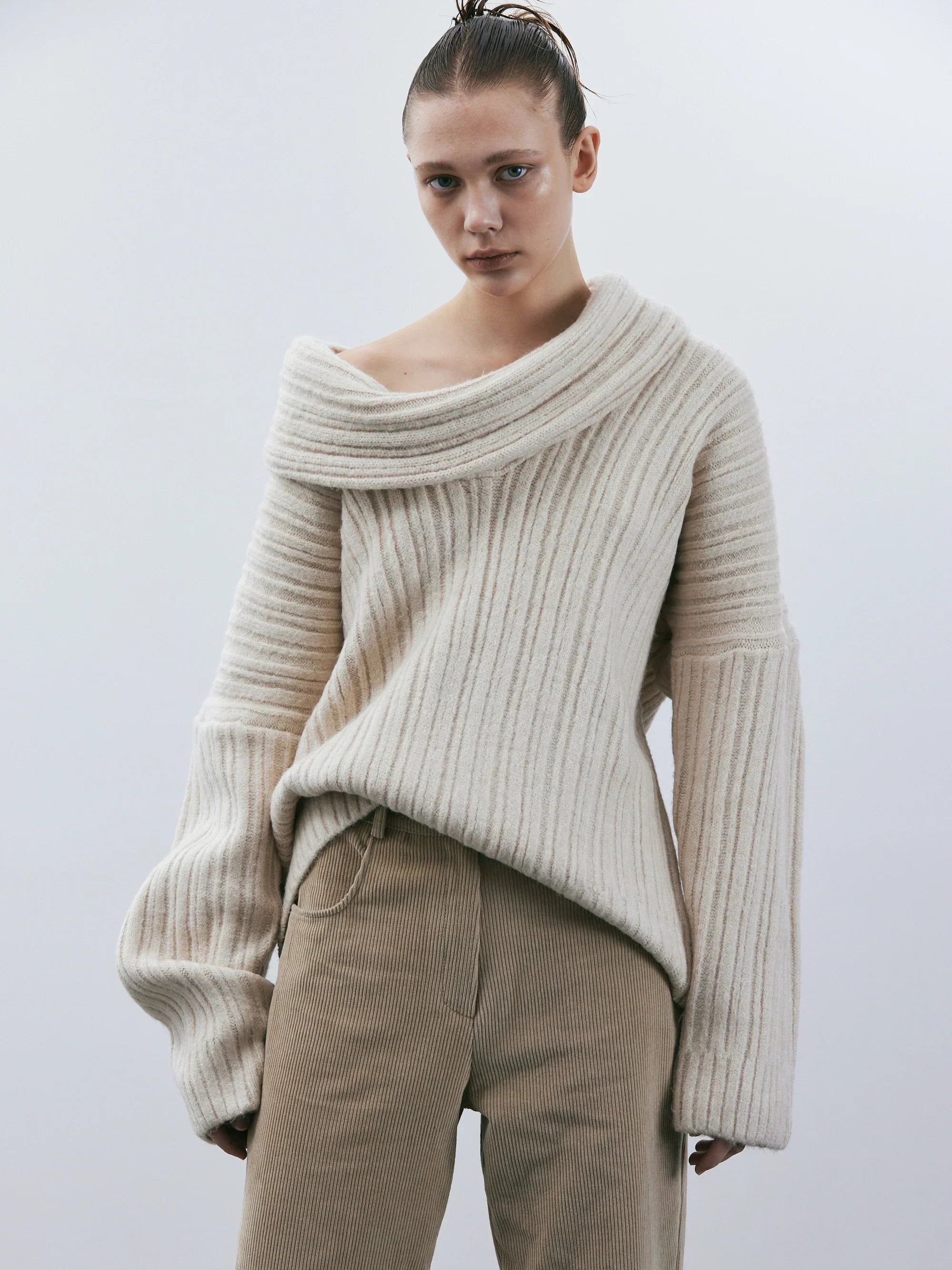 Pull tricoté oversize à roulis haut