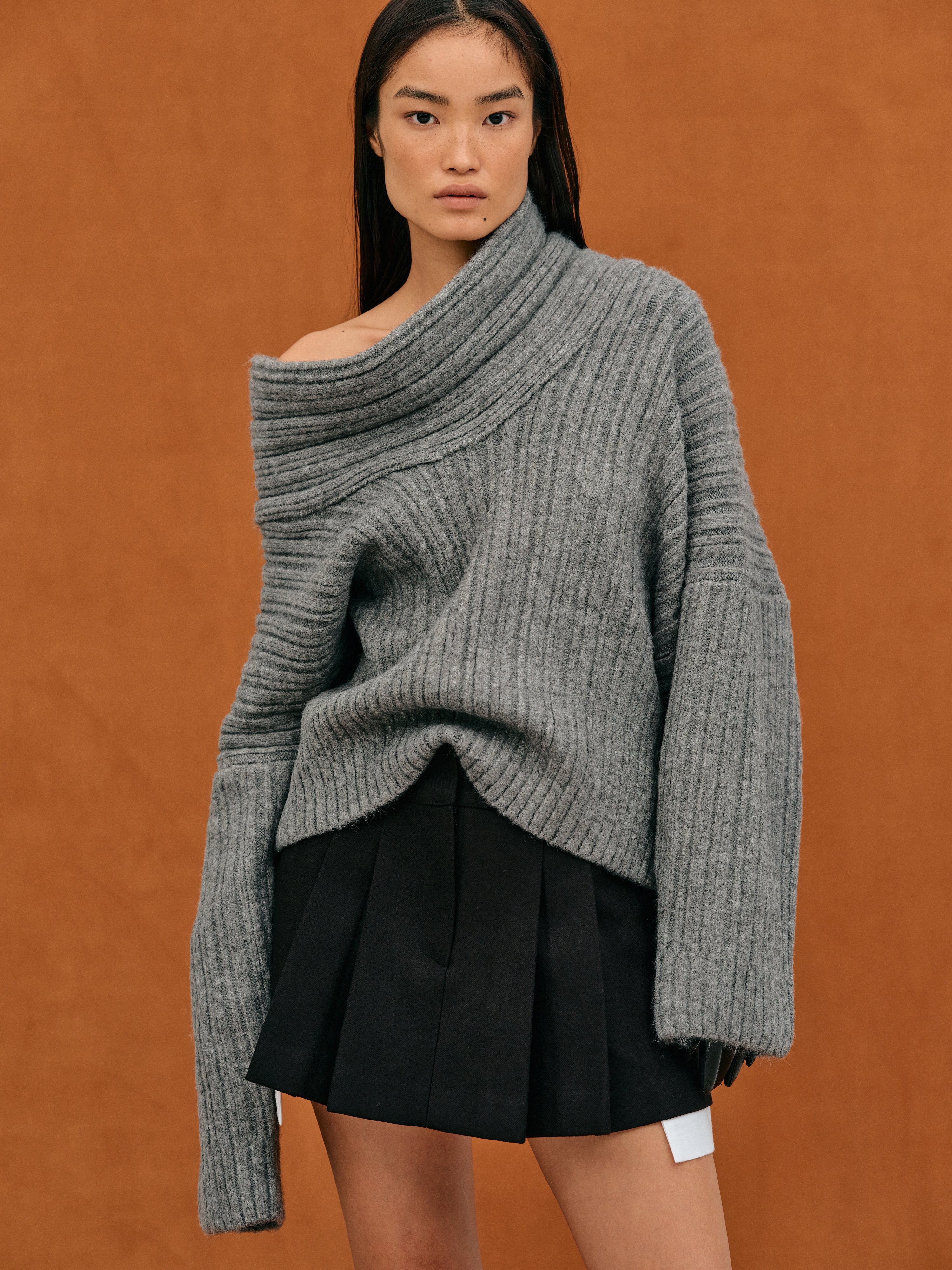 Pull tricoté oversize à roulis haut