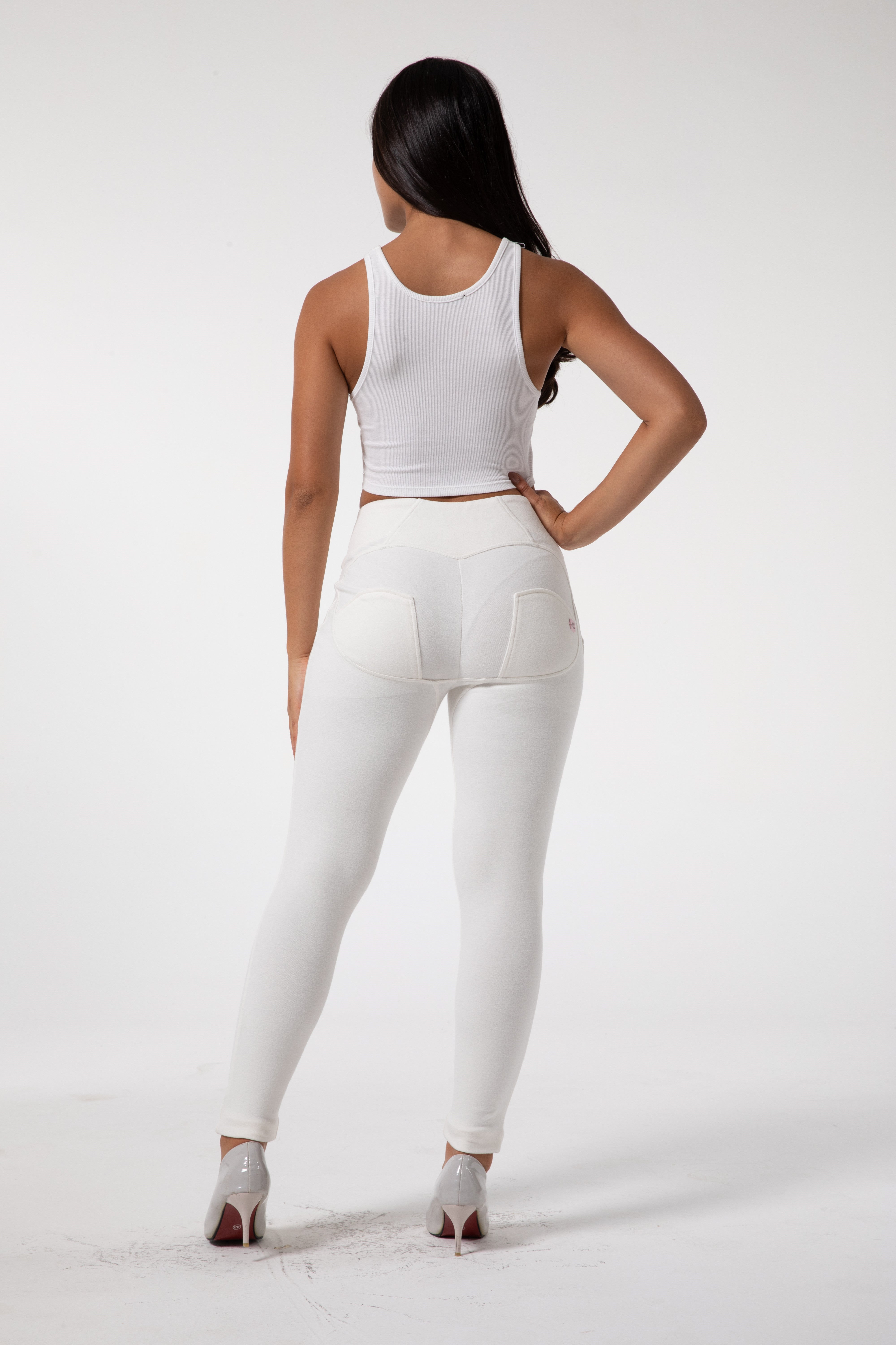 Legging blanc moulant à taille haute
