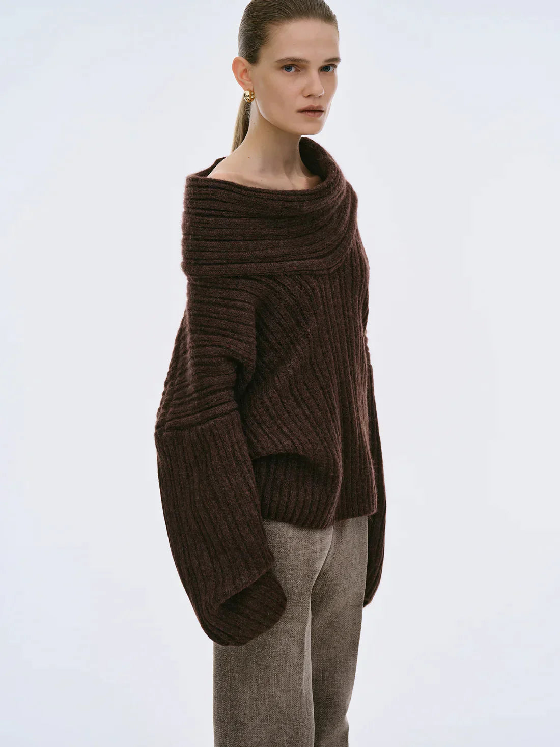Pull tricoté oversize à roulis haut