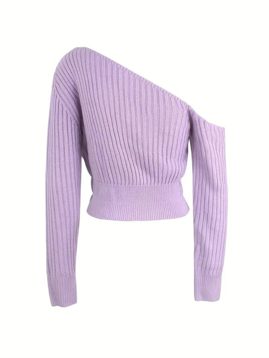 pull en maille côtelée à encolure asymétrique