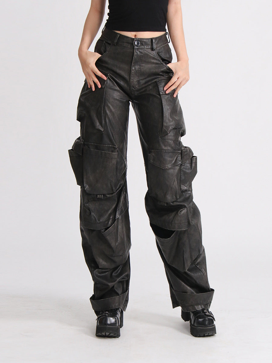Pantalon ample en cuir