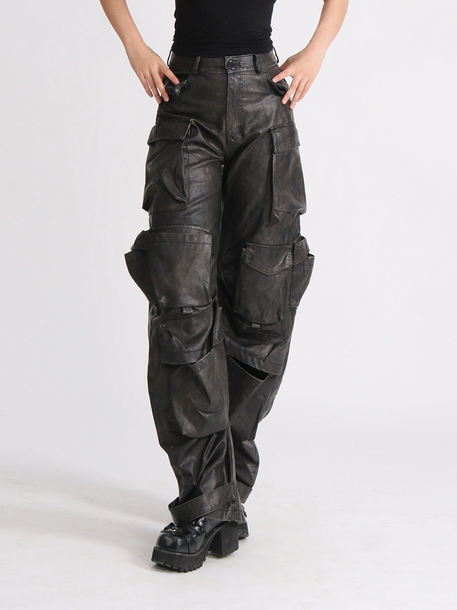 Pantalon ample en cuir