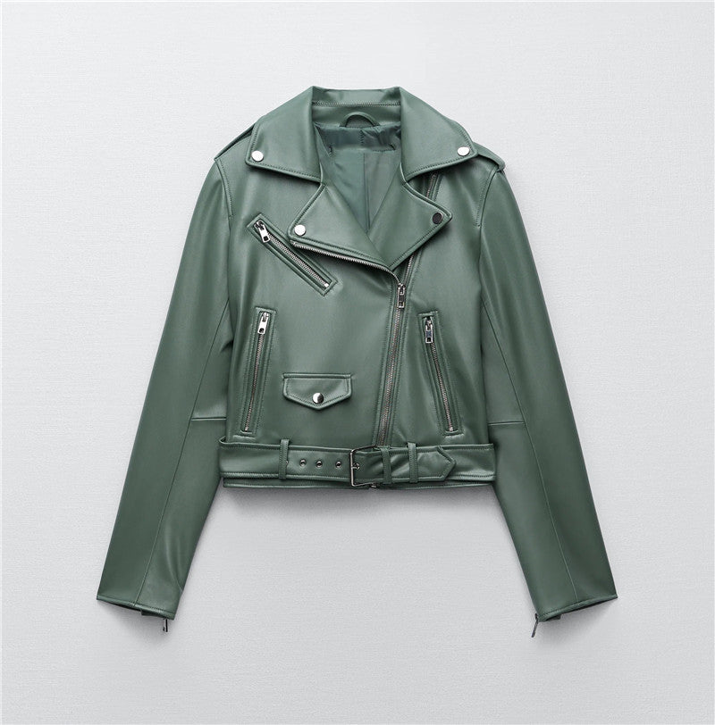 Veste en cuir élégante avec ceinture