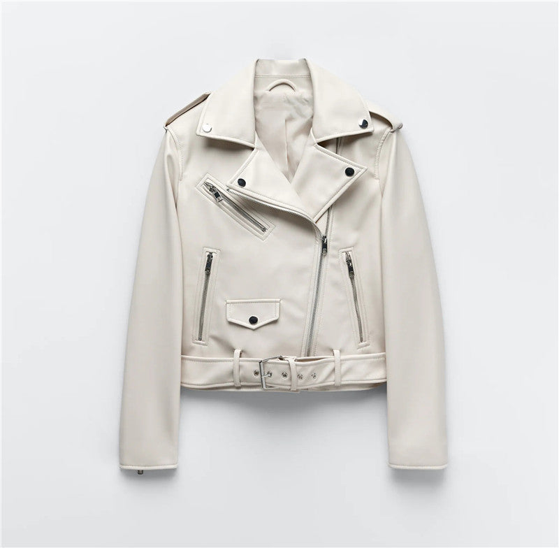 Veste en cuir élégante avec ceinture