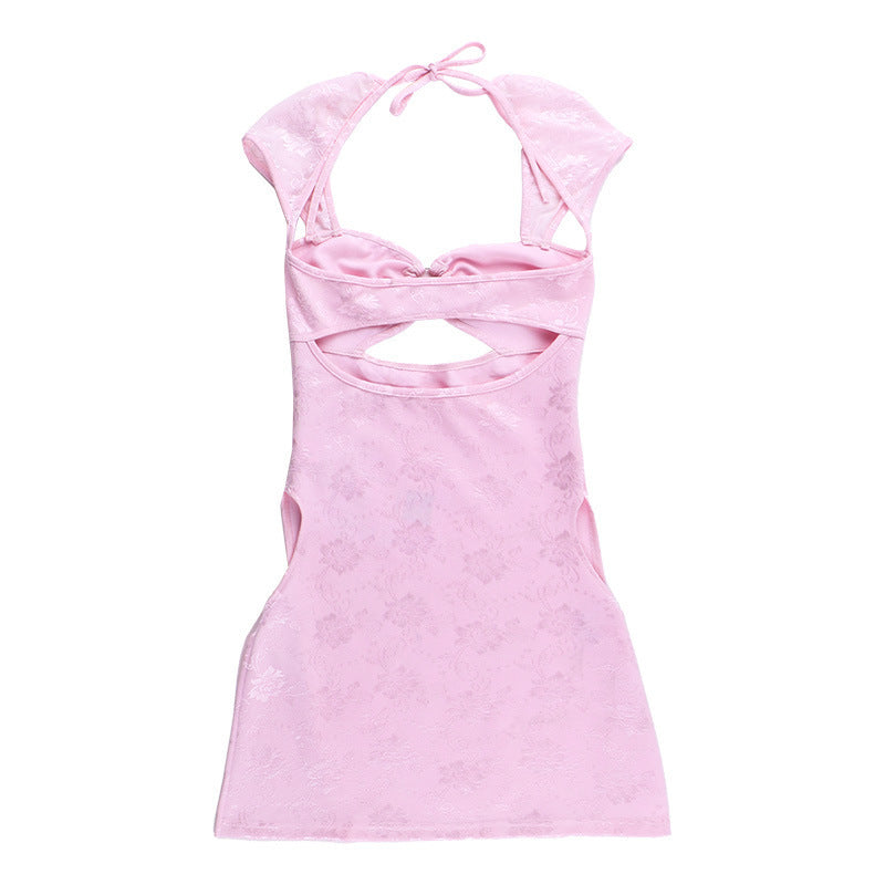 Mini-robe rose fendue creuse