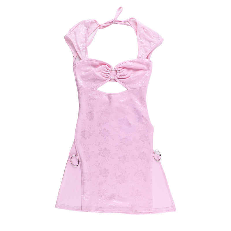 Mini-robe rose fendue creuse