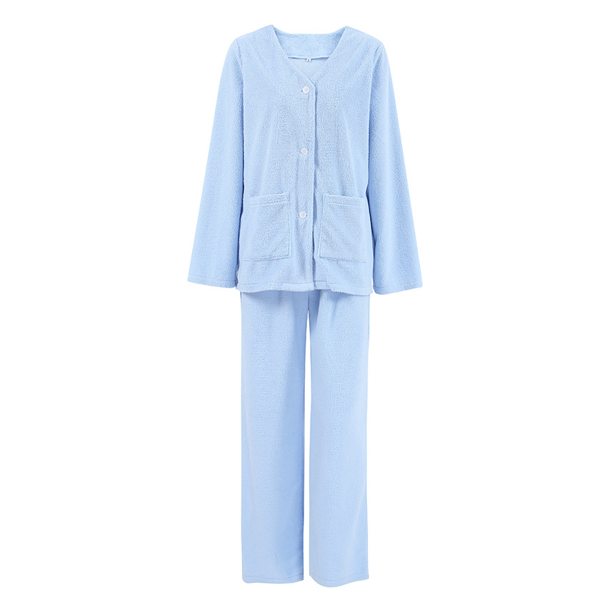 Pyjama en laine bleu manches longues pour femme