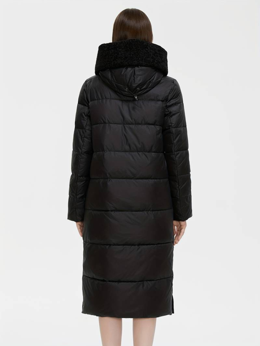 veste longue duveteuse avec fermeture éclair