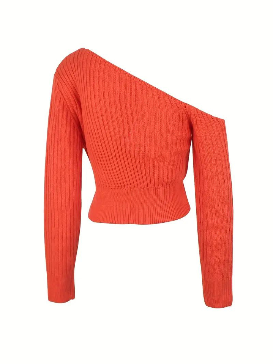 pull en maille côtelée à encolure asymétrique