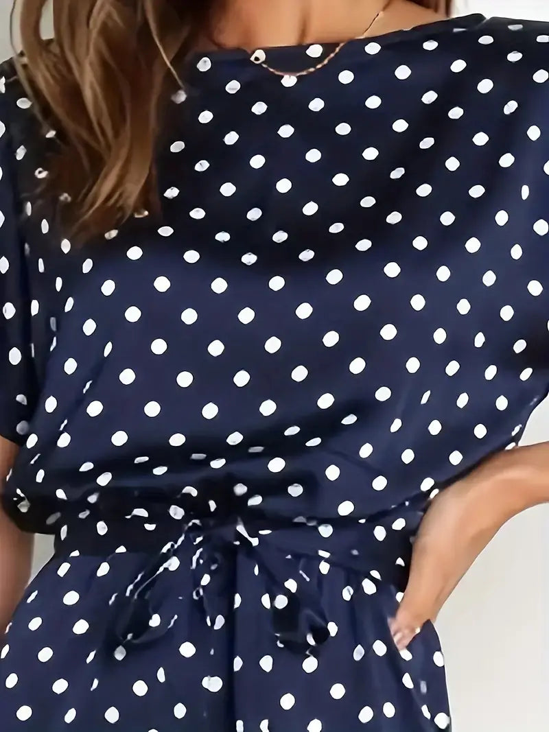 Combinaison élégante bleu marine à pois