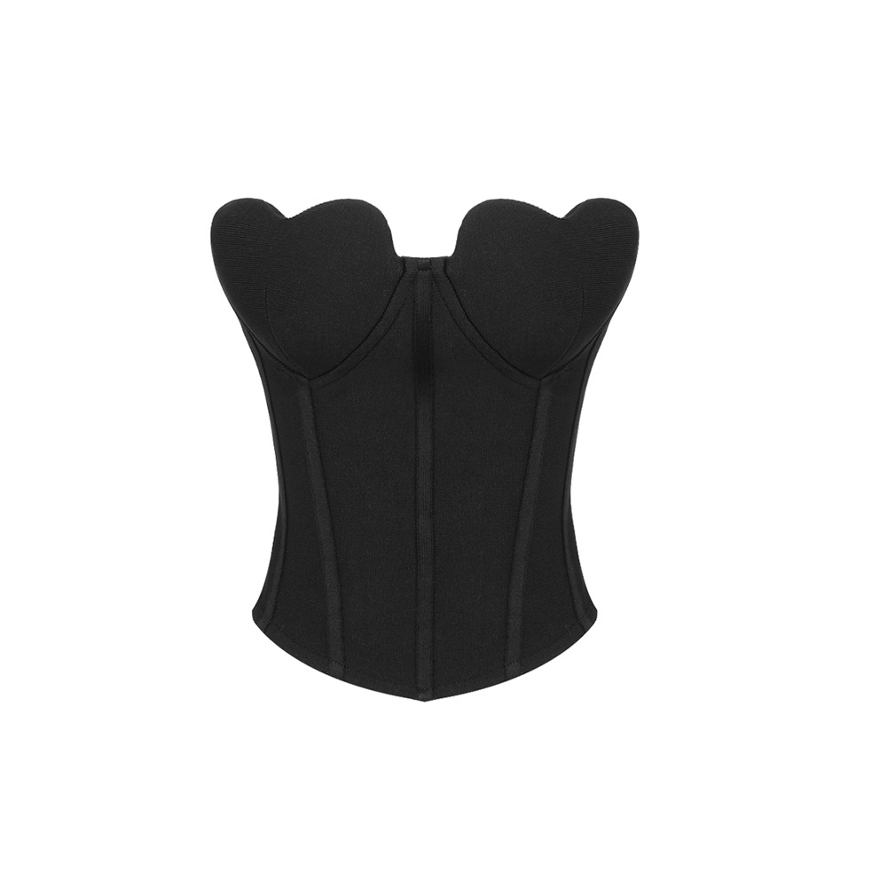 Haut bandeau en velours noir à motif coeurs
