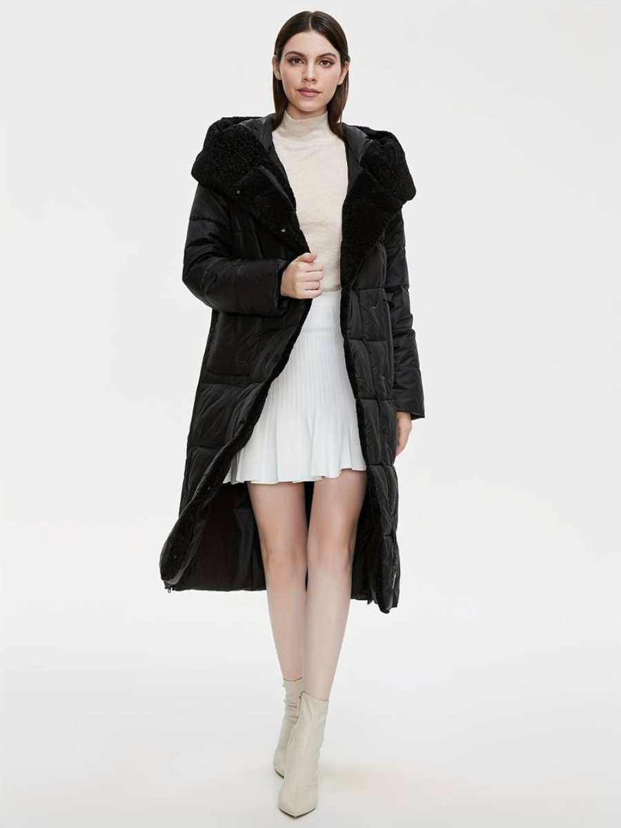 veste longue duveteuse avec fermeture éclair