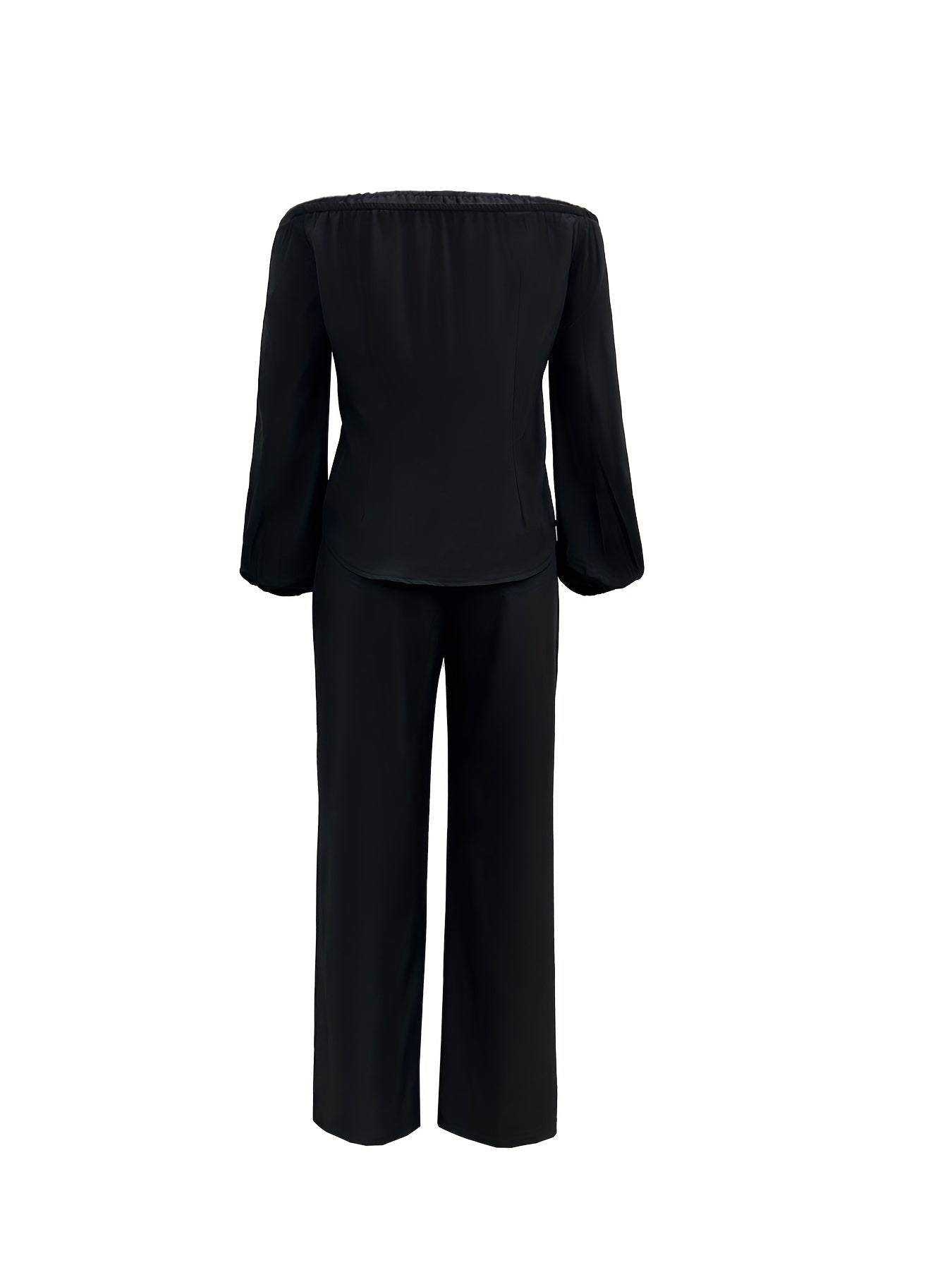 Haut à épaules dénudées avec fermeture boutonnée, manches lanterne et pantalon droit