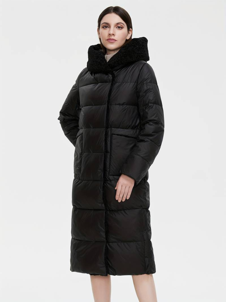 veste longue duveteuse avec fermeture éclair
