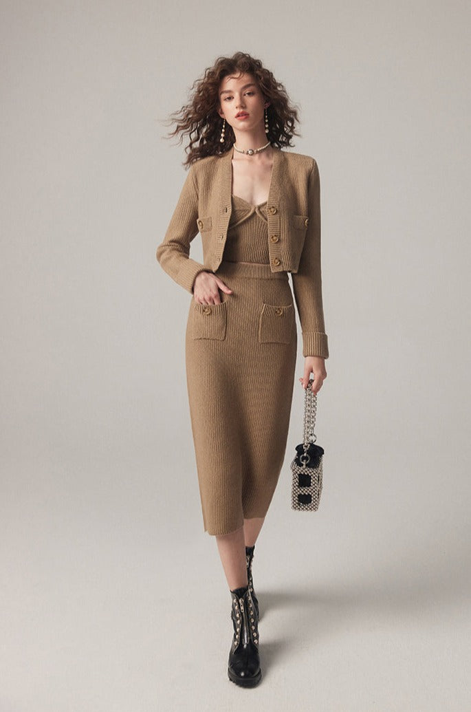 Ensemble cardigan tricoté composé d'un haut cardigan et d'une jupe