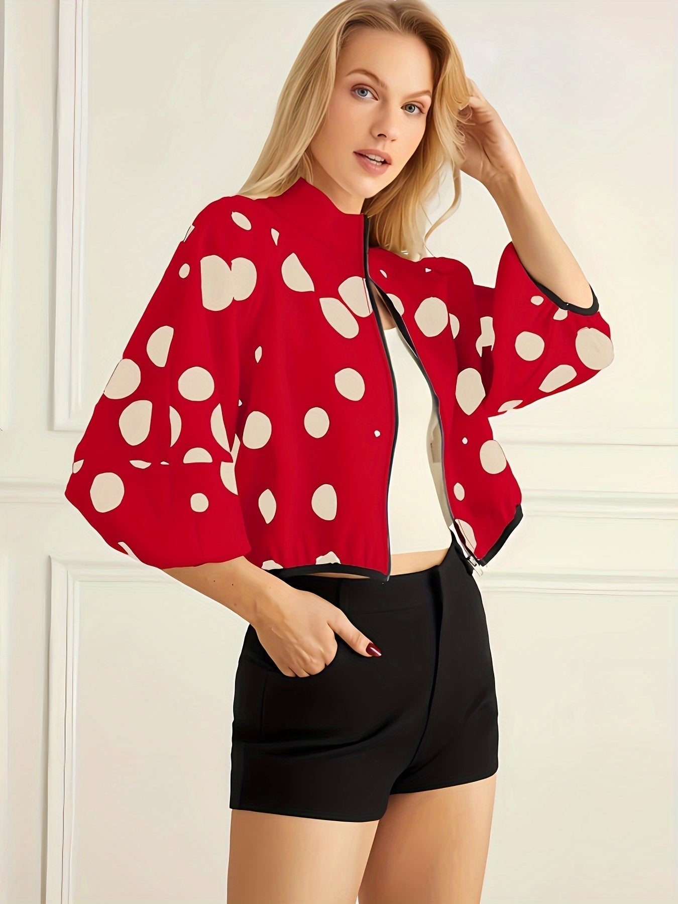 Veste zippée à imprimé pois