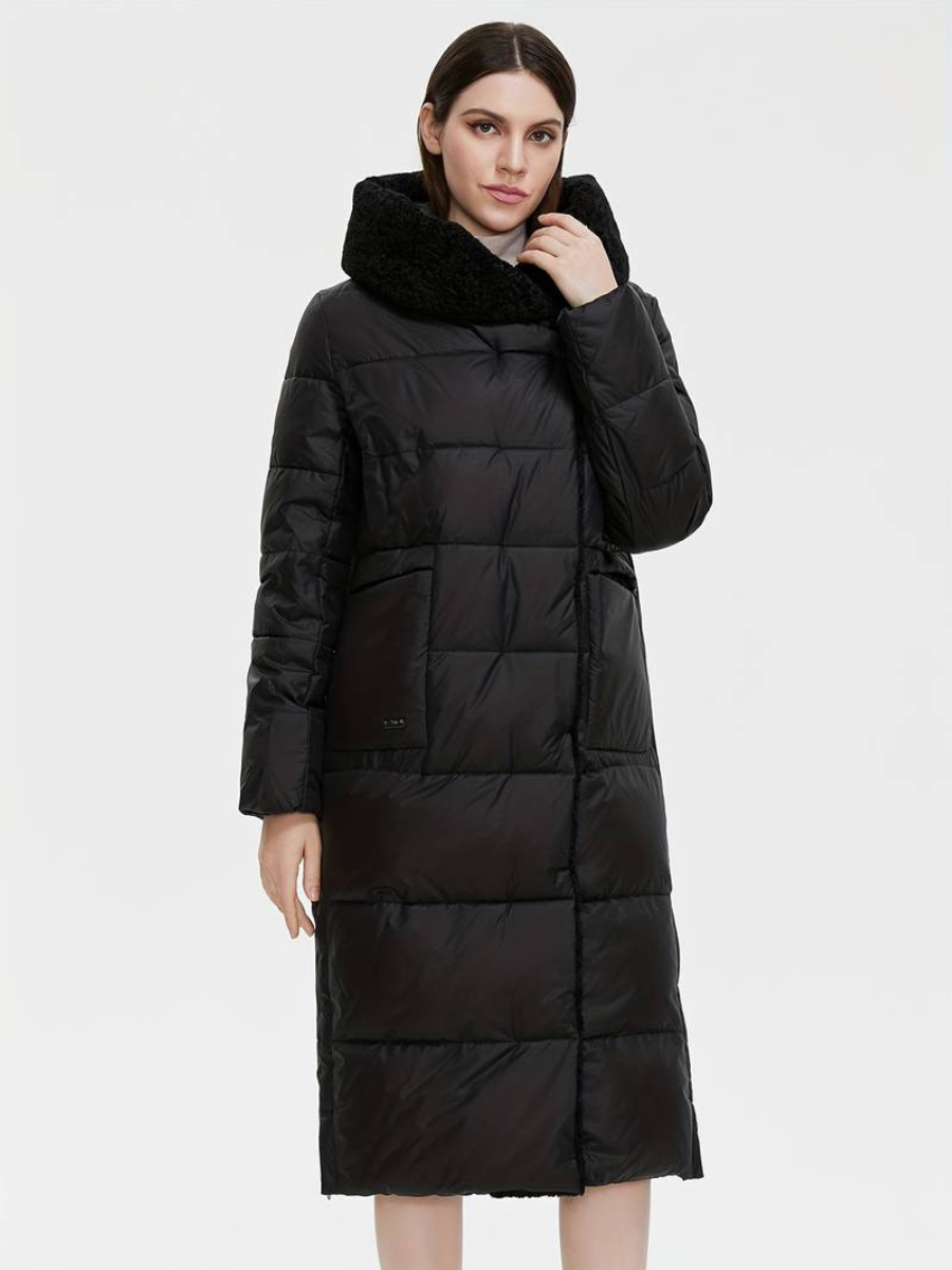 veste longue duveteuse avec fermeture éclair