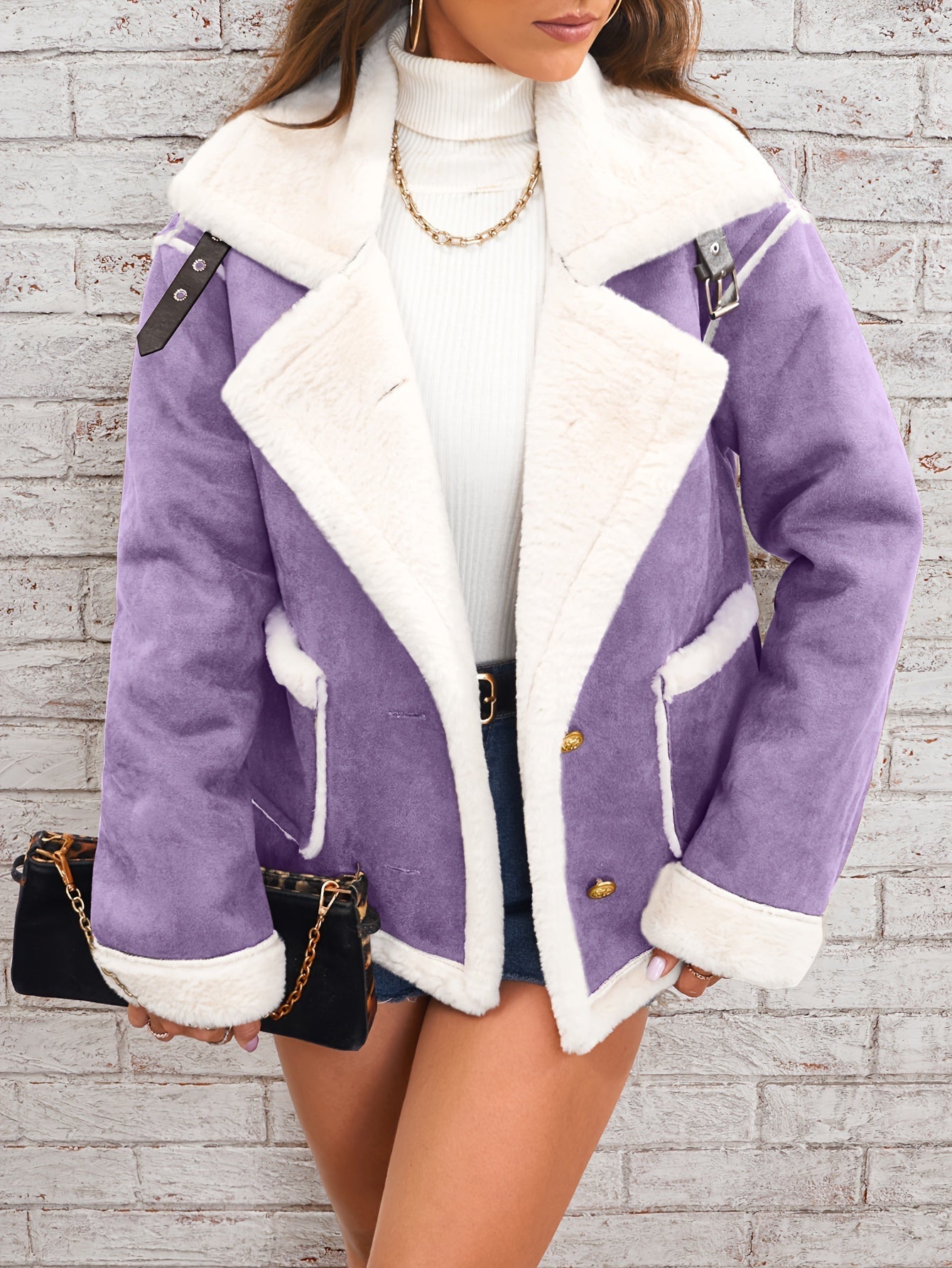 Veste peluche à revers