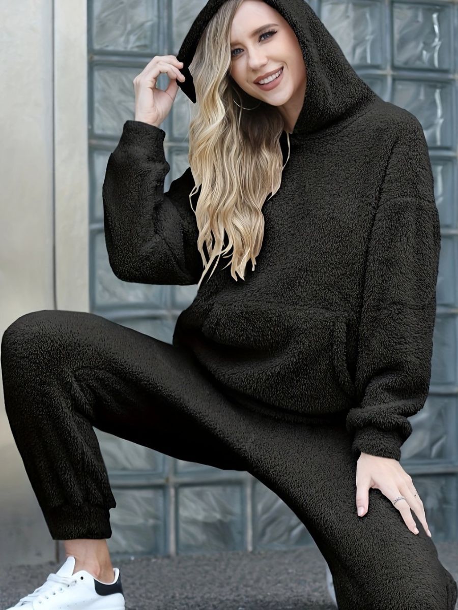 Tops Teddy avec capuche et pantalons longs et chauds