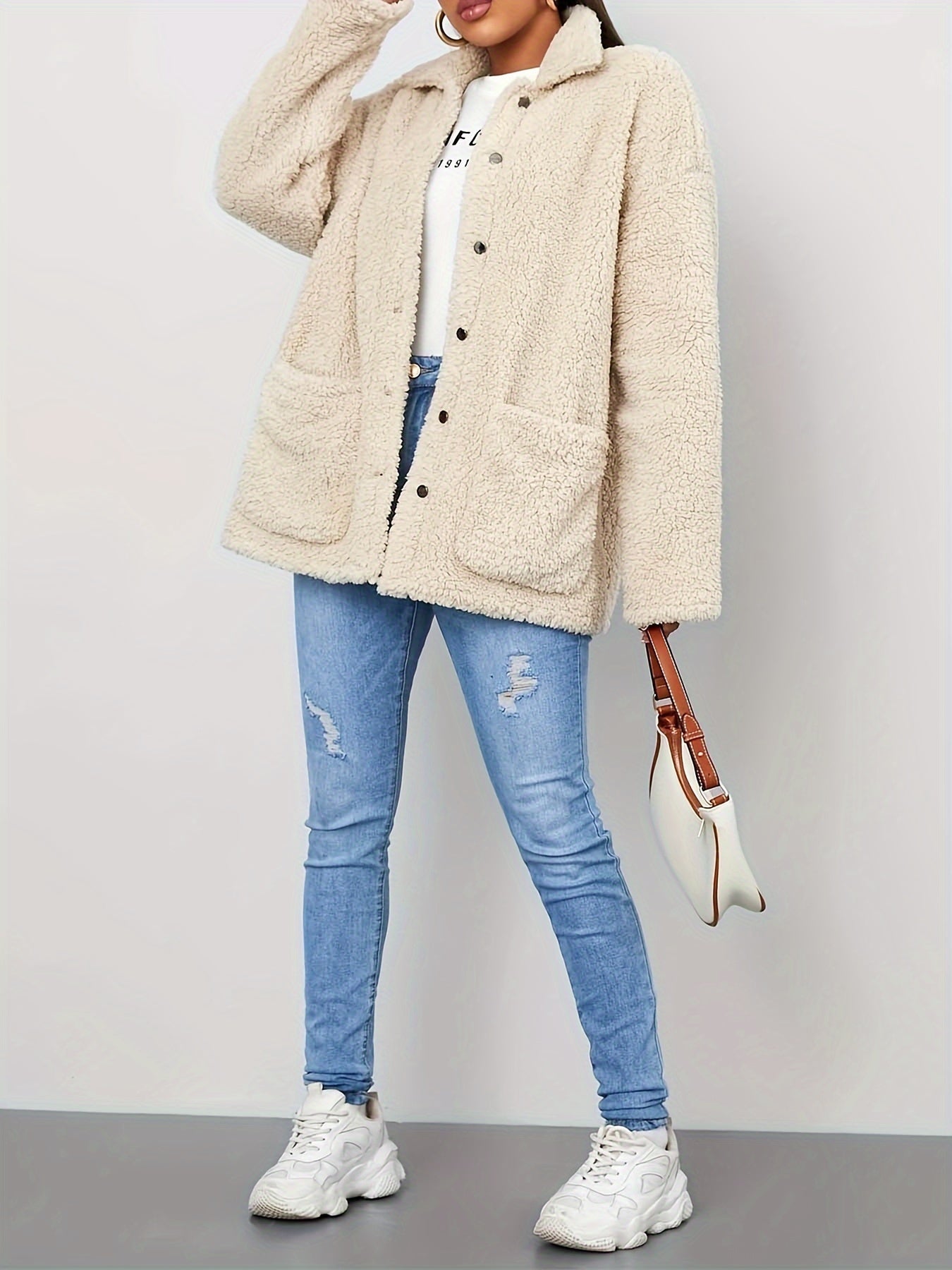 Manteau peluche chaud beige