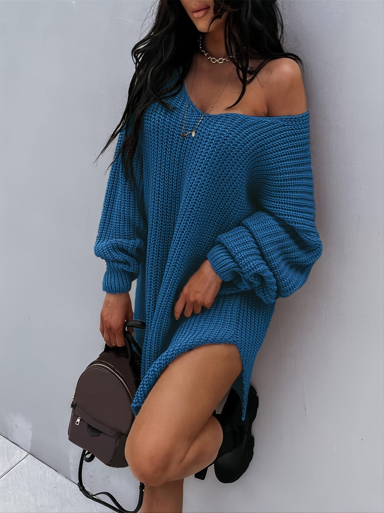 Pull en maille à col V et manches lanterne