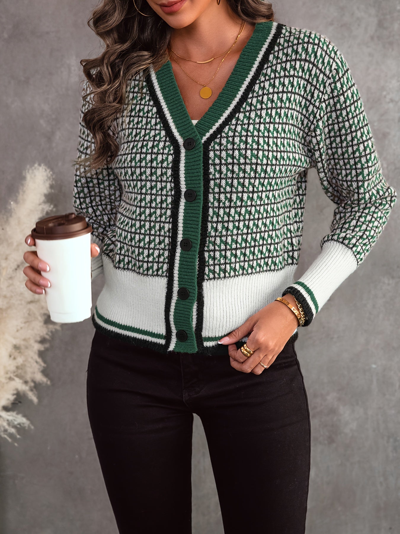 Cardigan avec boutons et motif losange