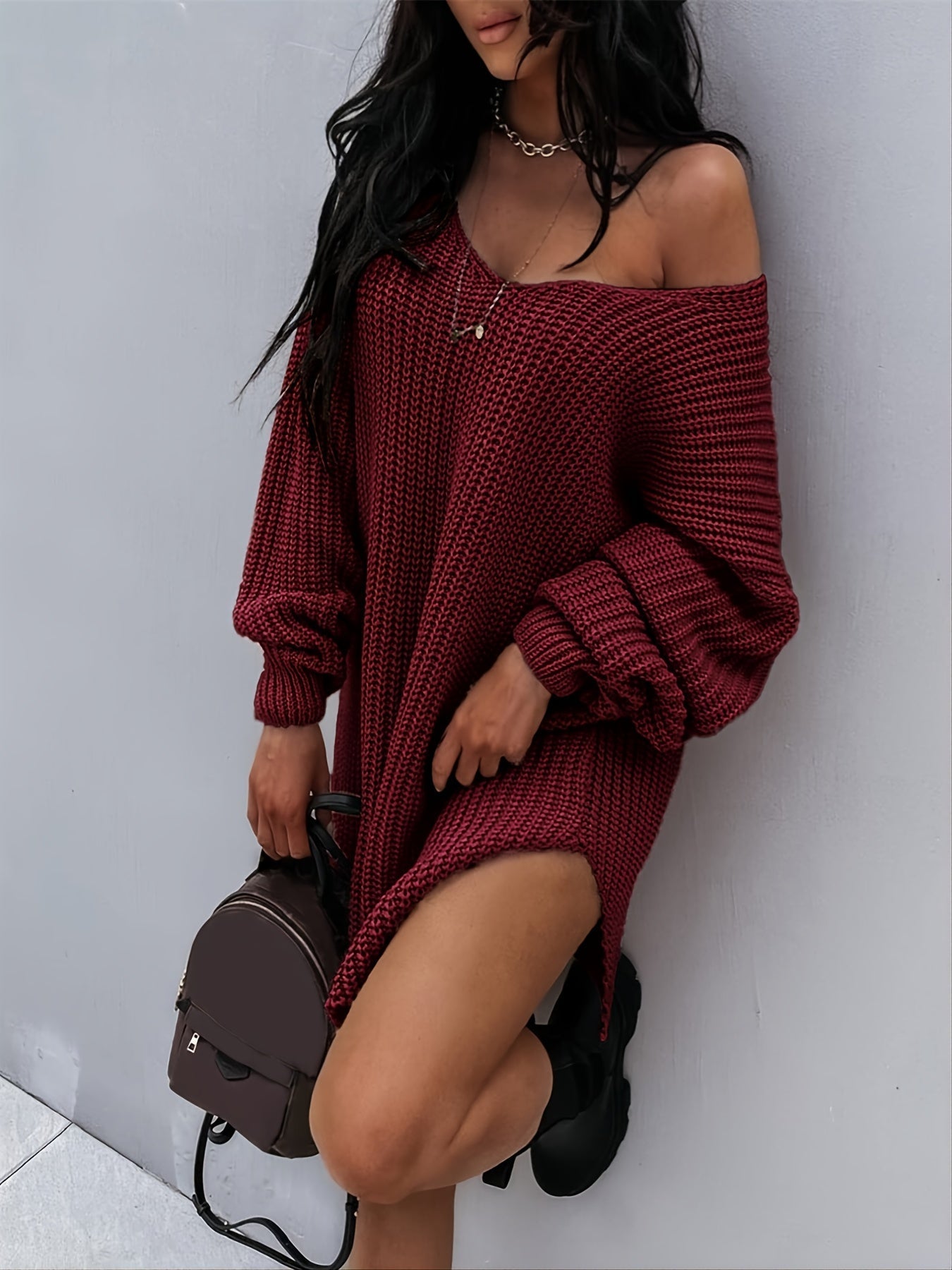 Pull en maille à col V et manches lanterne