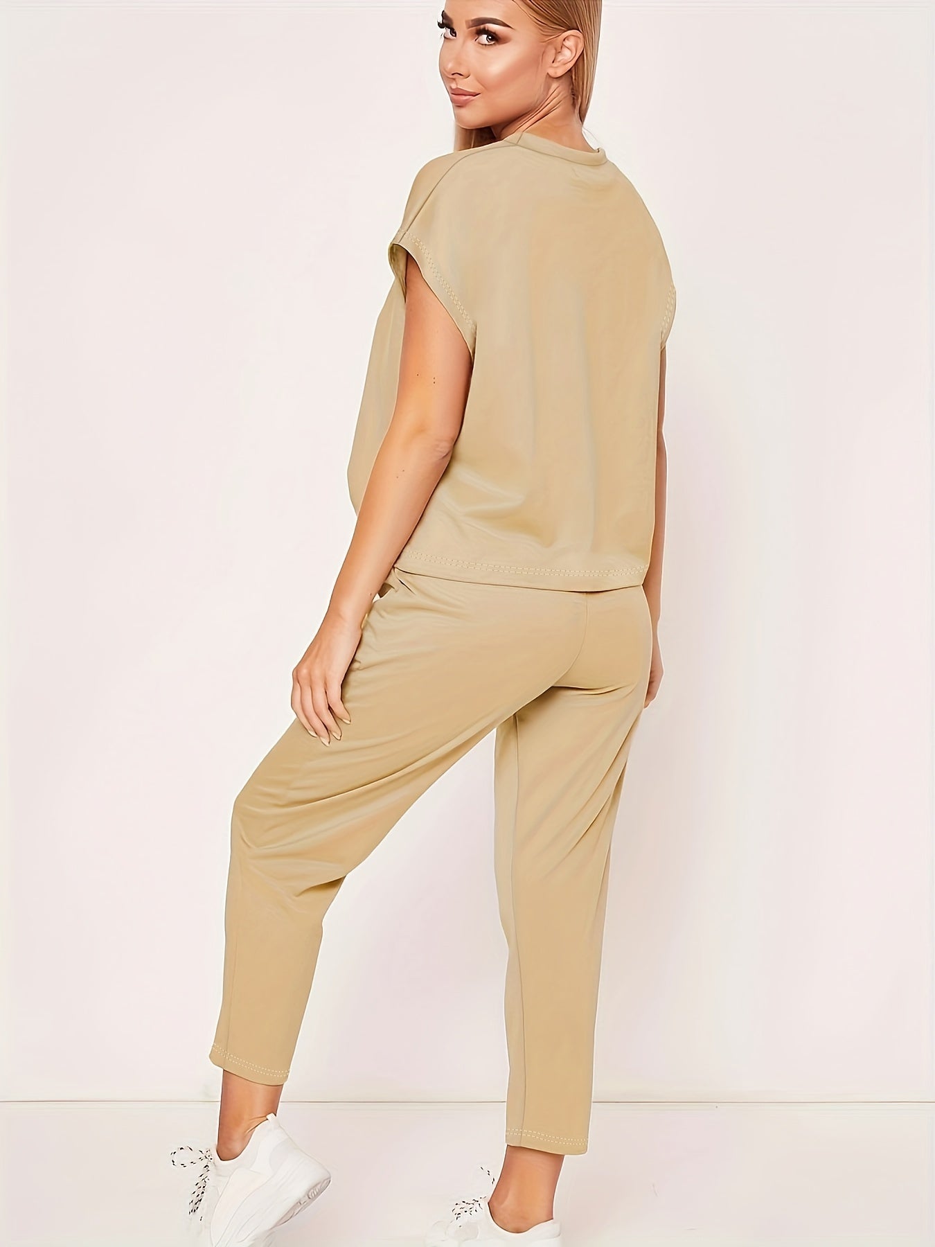 Haut et pantalon décontractés à manches courtes pour femmes