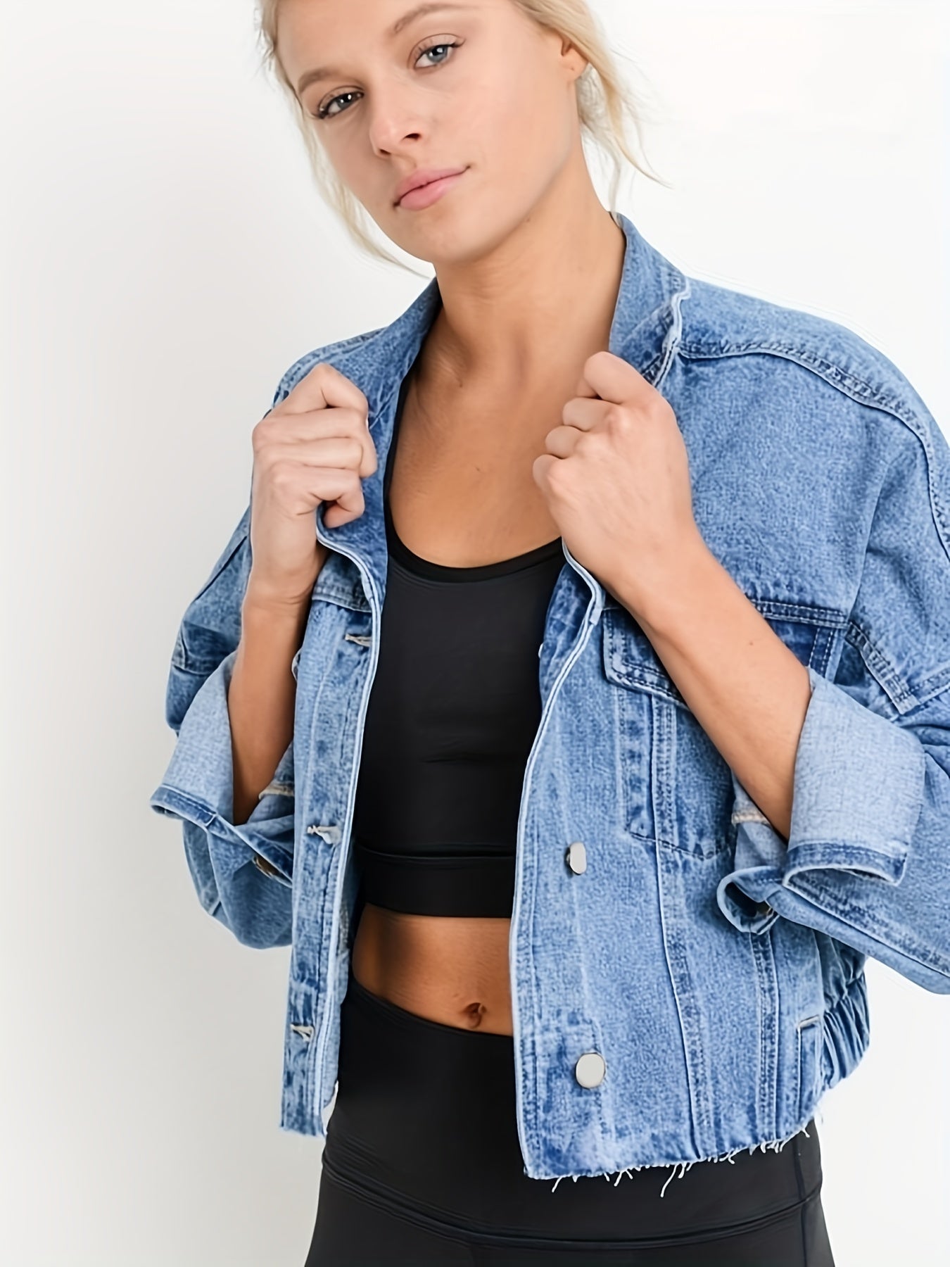 Vestes en jean bleu à revers courts