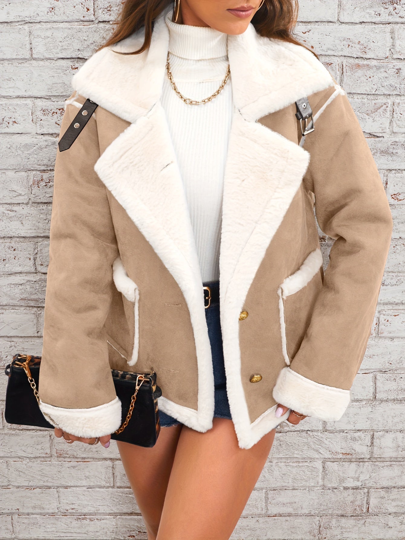 Veste peluche à revers