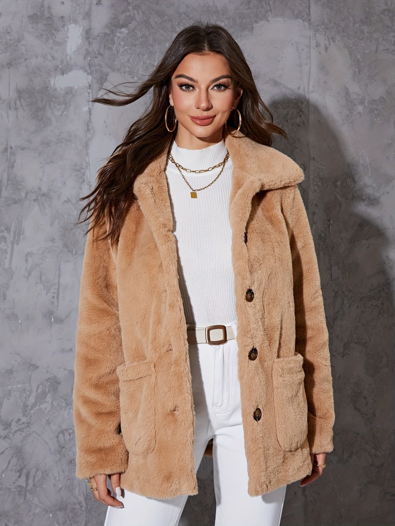 Manteau peluche en fausse fourrure
