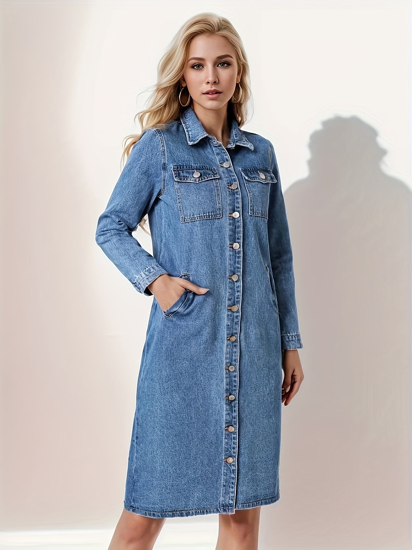 Robe longue en jean à revers