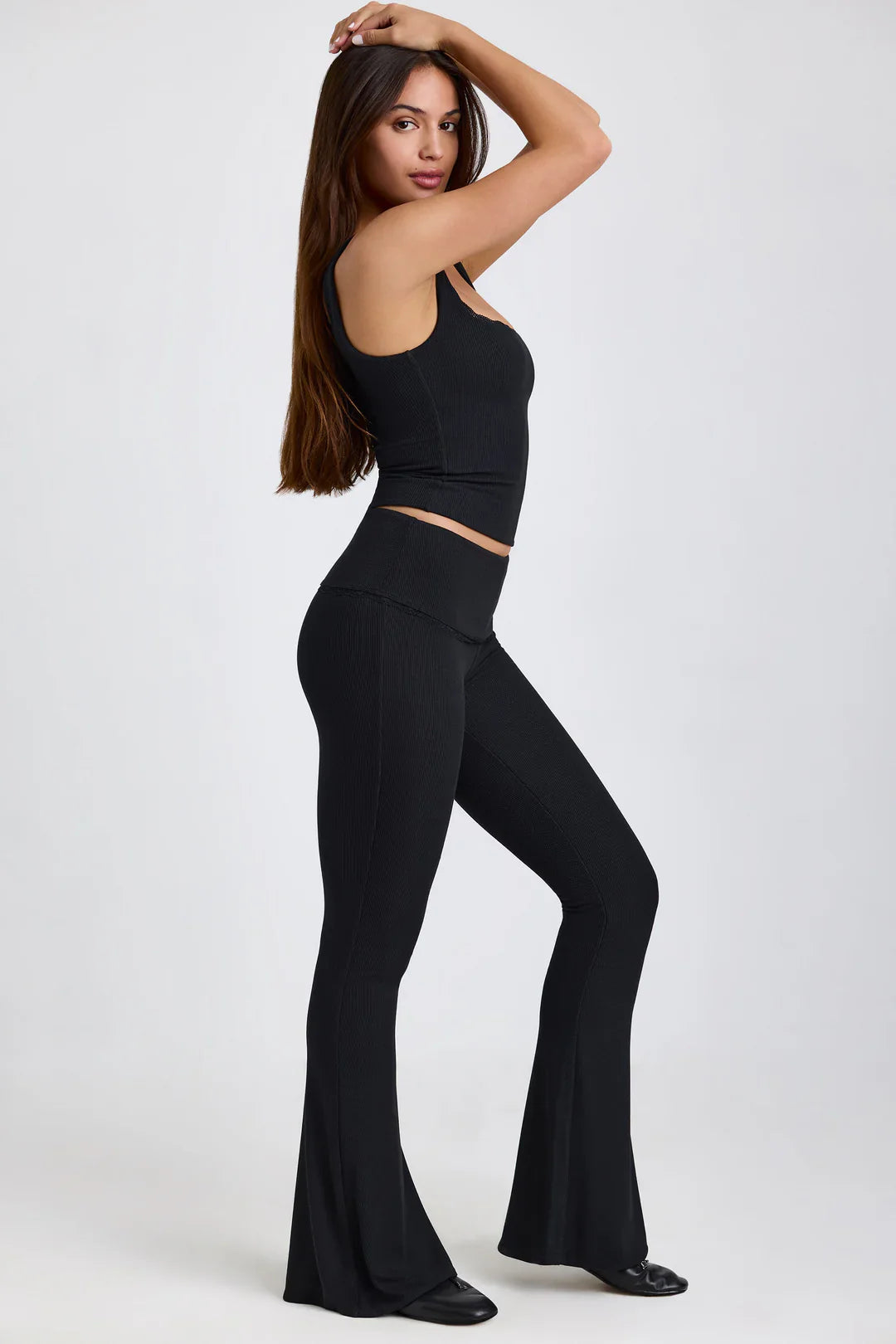 Haut et pantalon évasés taille mi-haute en modal côtelé