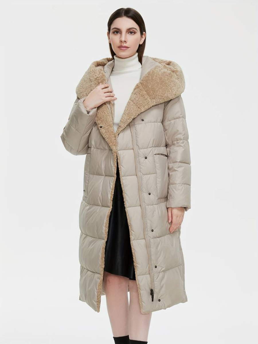 veste longue duveteuse avec fermeture éclair