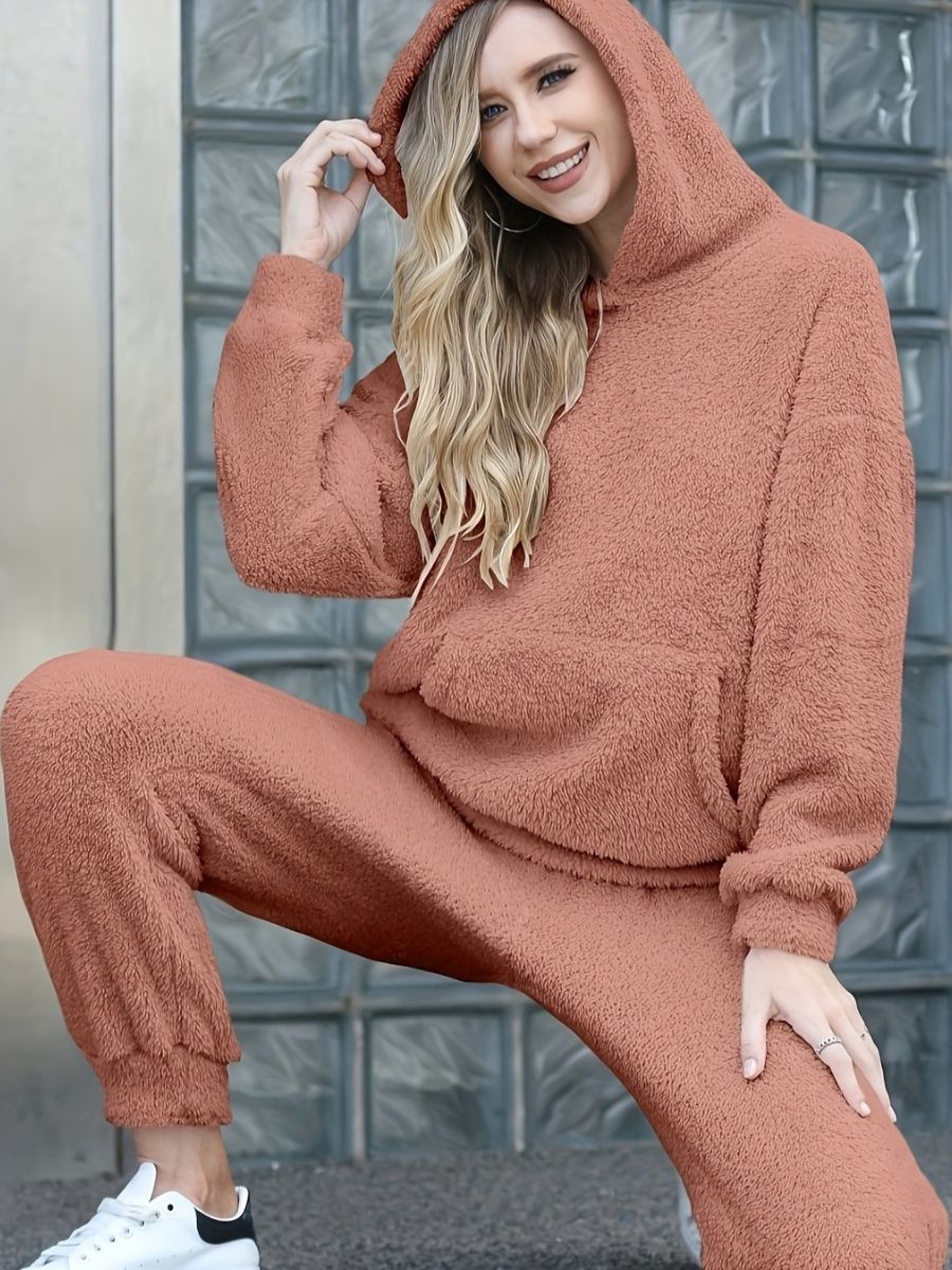 Tops Teddy avec capuche et pantalons longs et chauds