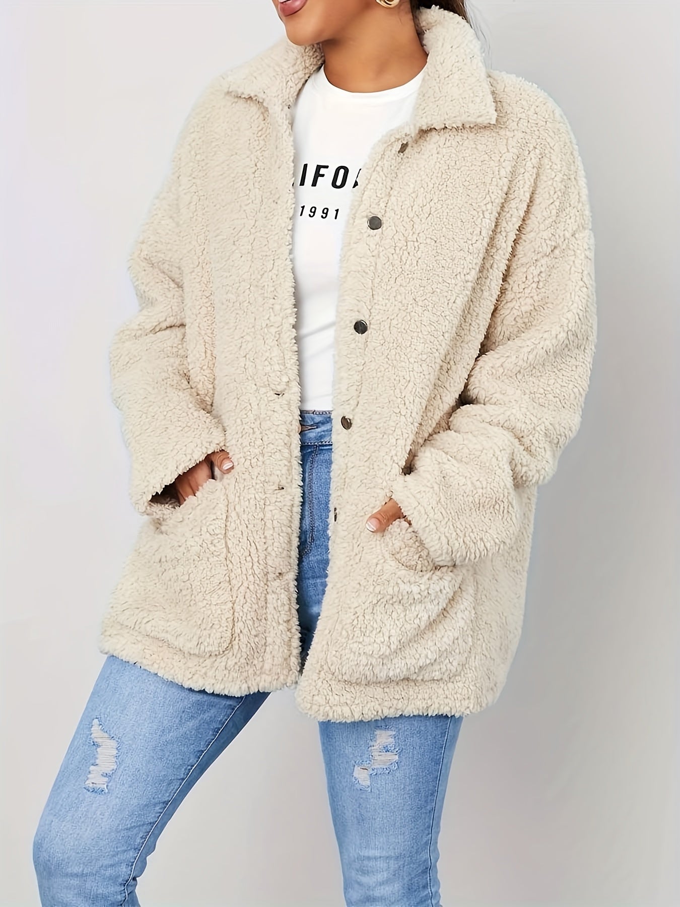 Manteau peluche chaud beige